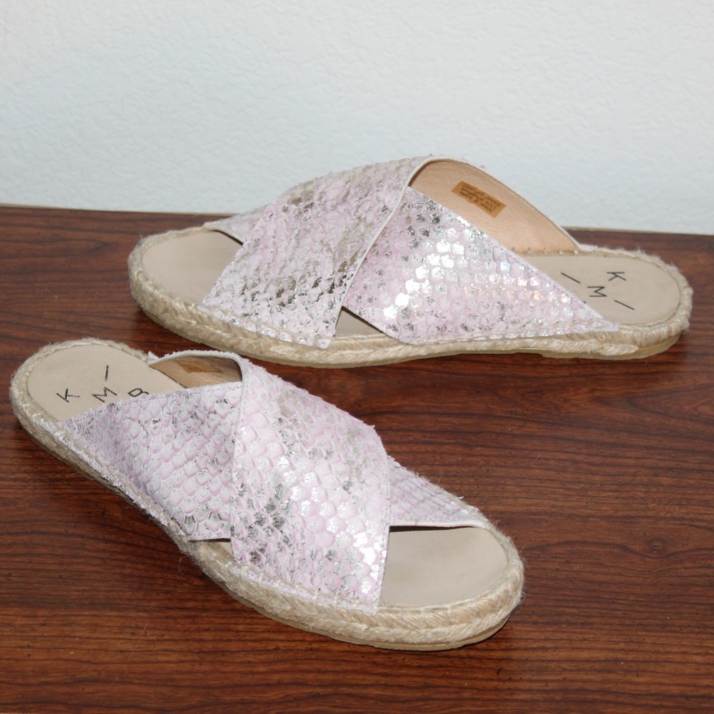 Anthropologie pink cross strap espadrille sandals